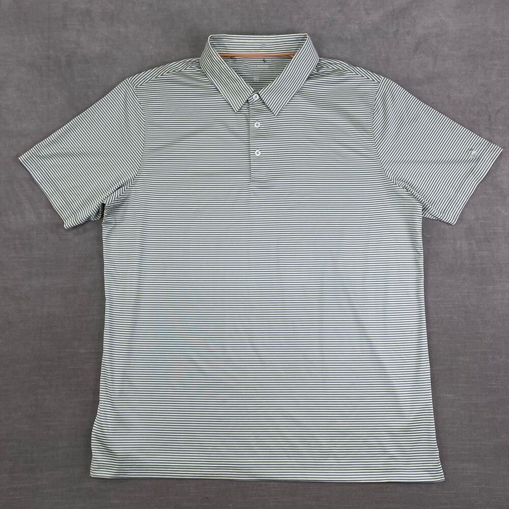 MICHEL ROUEN Shirt Mens‎ XL Blue/Yellow Striped Performance Stretch Golf Polo